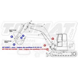 Kit Axes Bagues 8/9/10/11/10 Vérin MOUNIN/CATERPILLAR 303CR